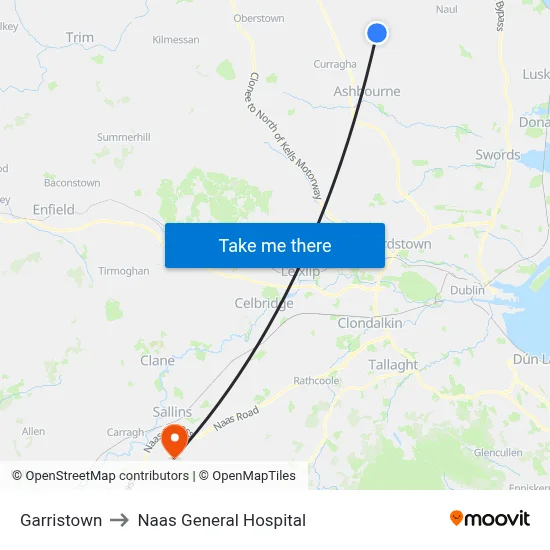 Garristown to Naas General Hospital map