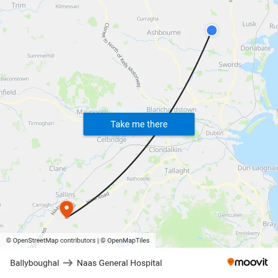 Ballyboughal to Naas General Hospital map