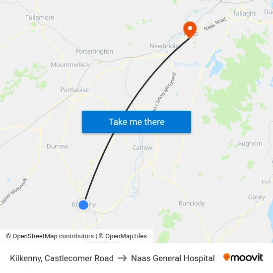 Kilkenny, Castlecomer Road to Naas General Hospital map