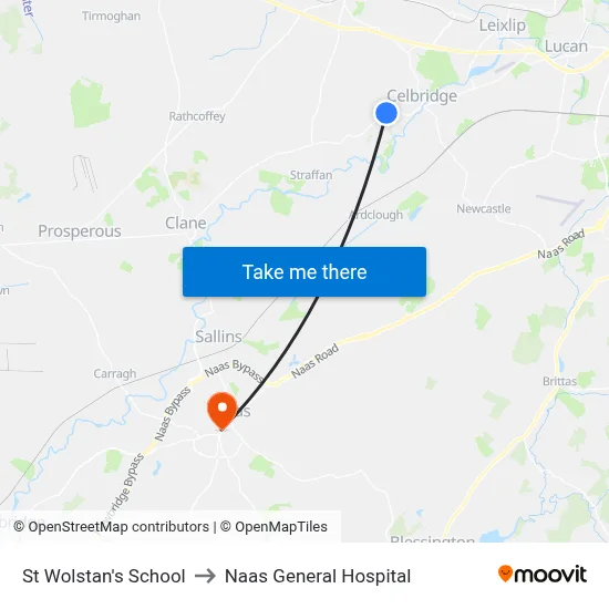 St Wolstan's School to Naas General Hospital map
