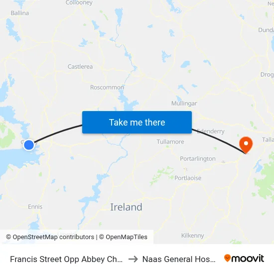 Francis Street Opp Abbey Church to Naas General Hospital map