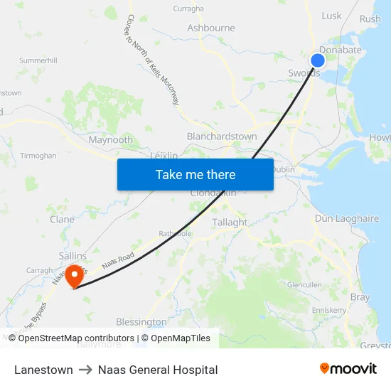 Lanestown to Naas General Hospital map