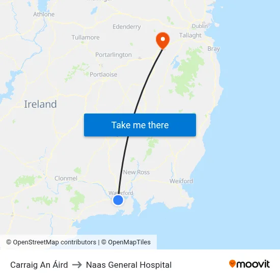 Carraig An Áird to Naas General Hospital map