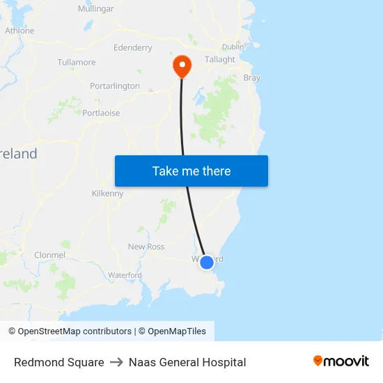 Redmond Square to Naas General Hospital map