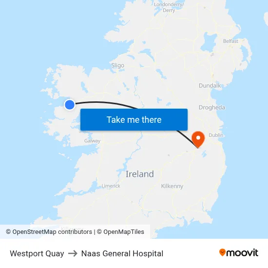 Westport Quay to Naas General Hospital map