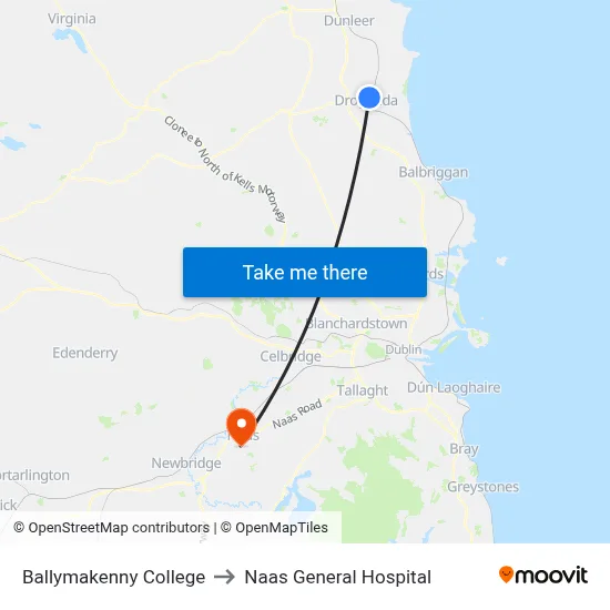 Ballymakenny College to Naas General Hospital map