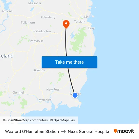 Wexford O'Hanrahan Station to Naas General Hospital map