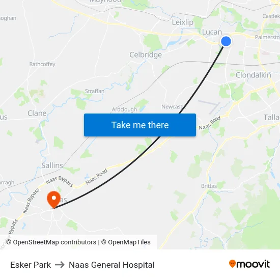 Esker Park to Naas General Hospital map