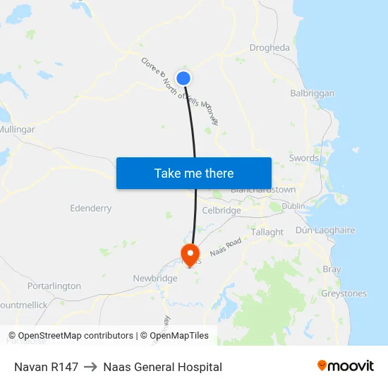 Navan R147 to Naas General Hospital map