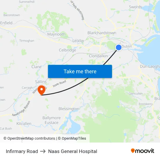 Infirmary Road to Naas General Hospital map