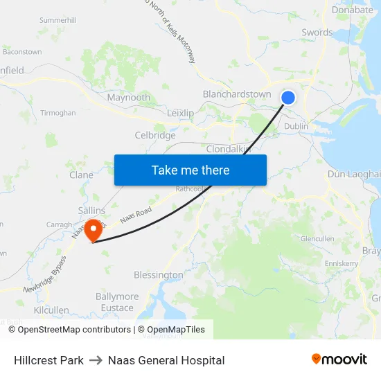 Hillcrest Park to Naas General Hospital map