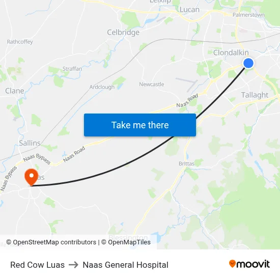 Red Cow Luas to Naas General Hospital map