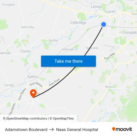 Adamstown Boulevard to Naas General Hospital map
