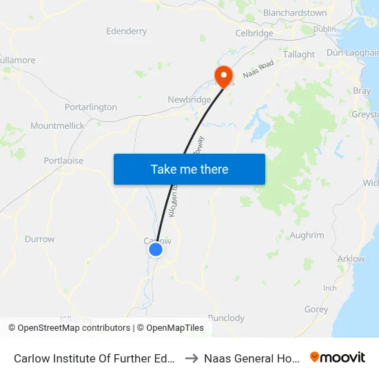 Carlow Institute Of Further Education to Naas General Hospital map
