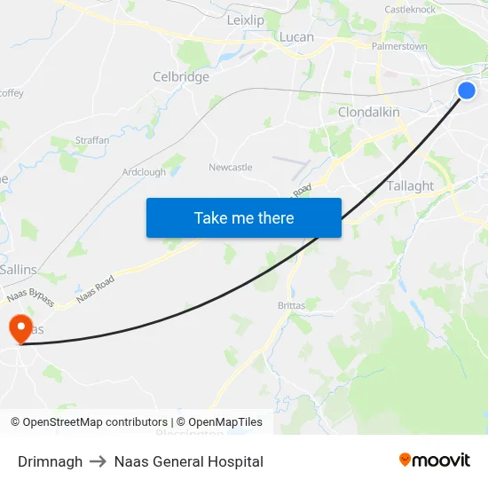 Drimnagh to Naas General Hospital map