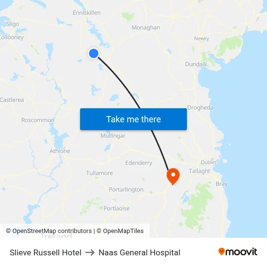 Slieve Russell Hotel to Naas General Hospital map