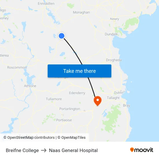 Breifne College to Naas General Hospital map