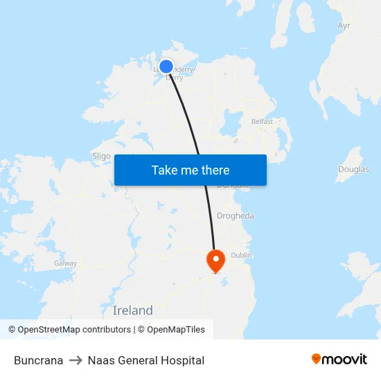 Buncrana to Naas General Hospital map