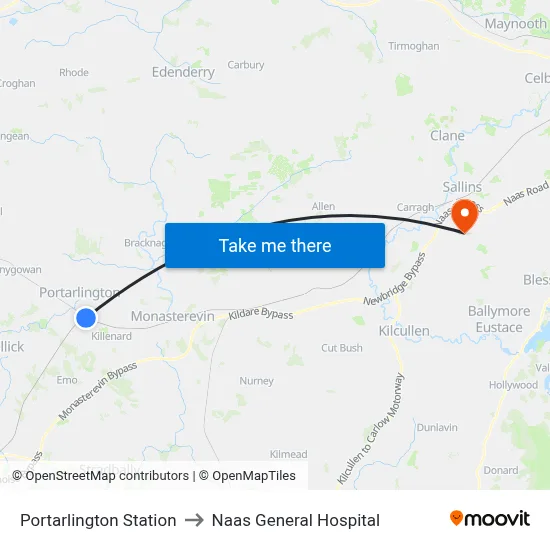 Portarlington Station to Naas General Hospital map