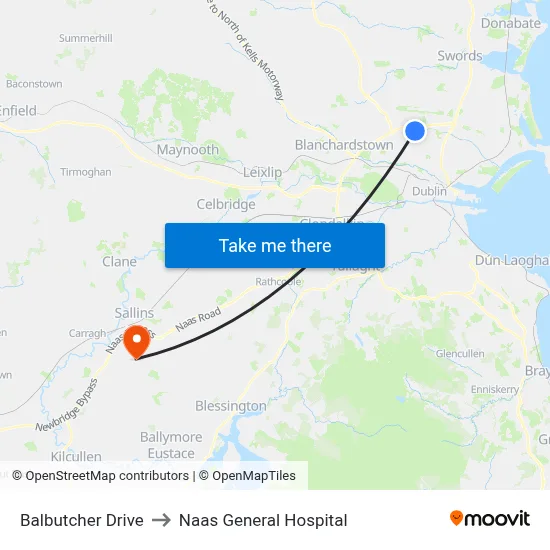 Balbutcher Drive to Naas General Hospital map