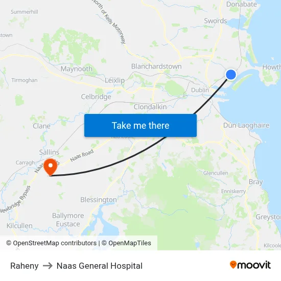 Raheny to Naas General Hospital map