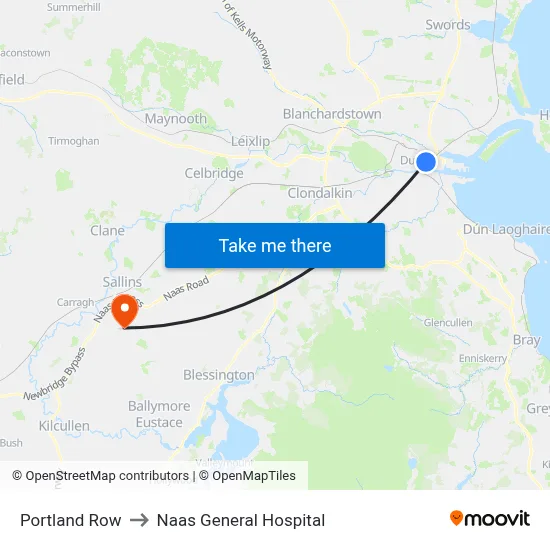 Portland Row to Naas General Hospital map