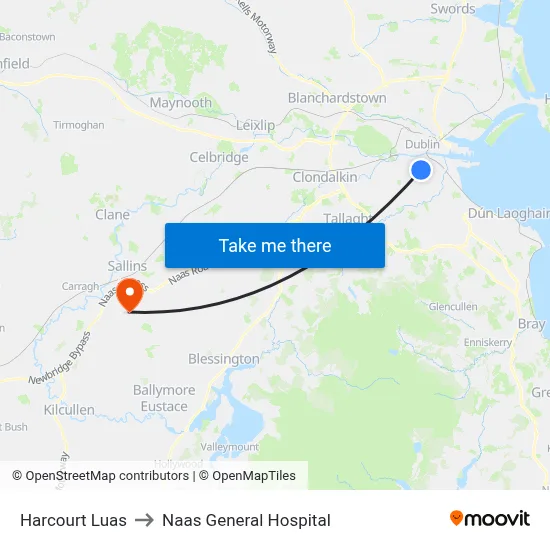 Harcourt Luas to Naas General Hospital map