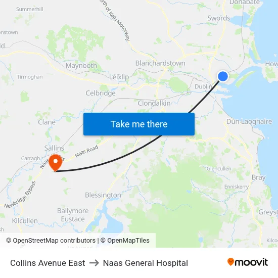 Collins Avenue East to Naas General Hospital map