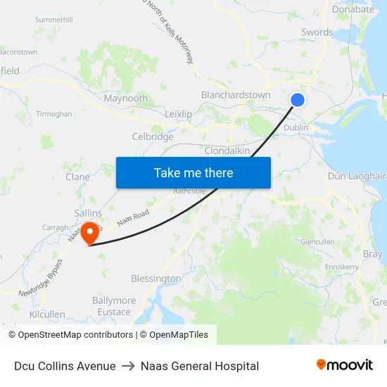 Dcu Collins Avenue to Naas General Hospital map