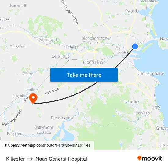 Killester to Naas General Hospital map
