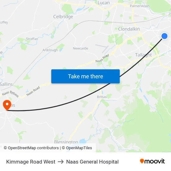 Kimmage Road West to Naas General Hospital map