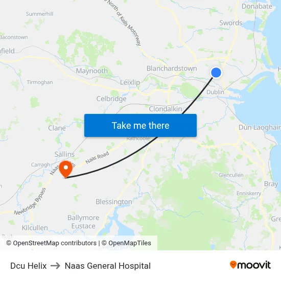 Dcu Helix to Naas General Hospital map