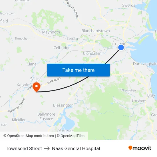 Townsend Street to Naas General Hospital map