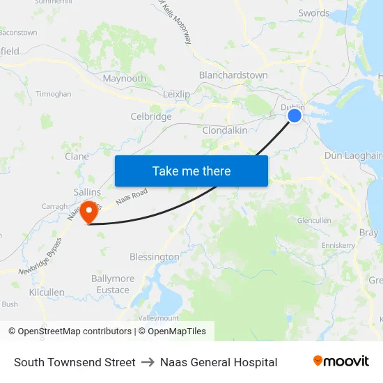 South Townsend Street to Naas General Hospital map