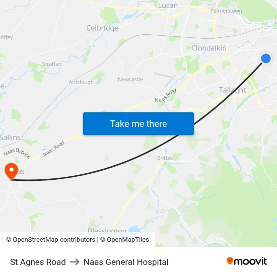 St Agnes Road to Naas General Hospital map