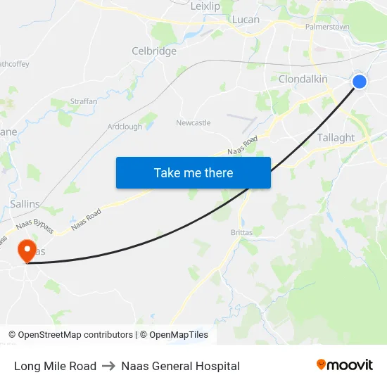 Long Mile Road to Naas General Hospital map