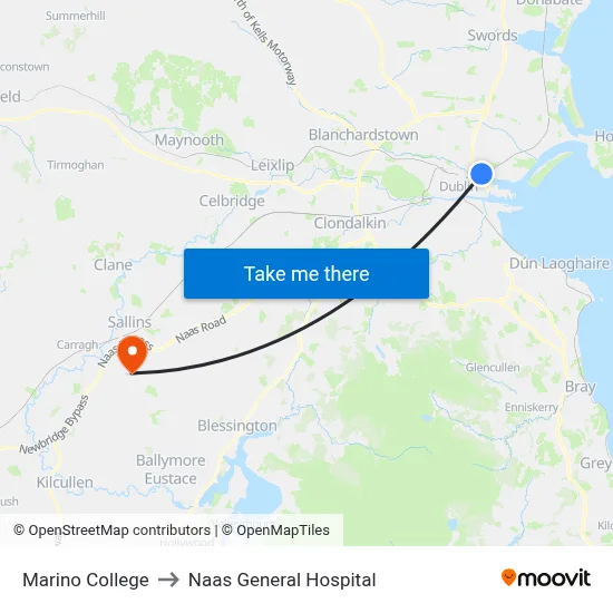 Marino College to Naas General Hospital map