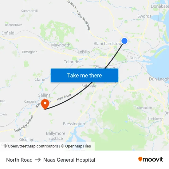 North Road to Naas General Hospital map