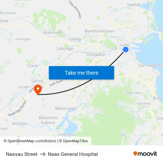 Nassau Street to Naas General Hospital map