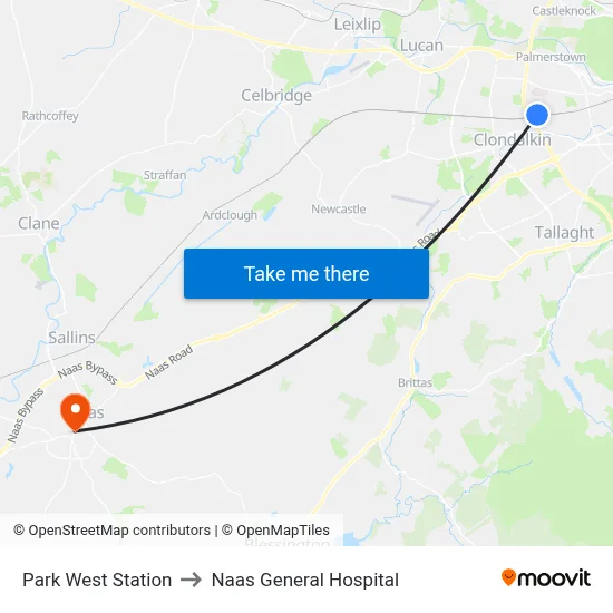 Park West Station to Naas General Hospital map
