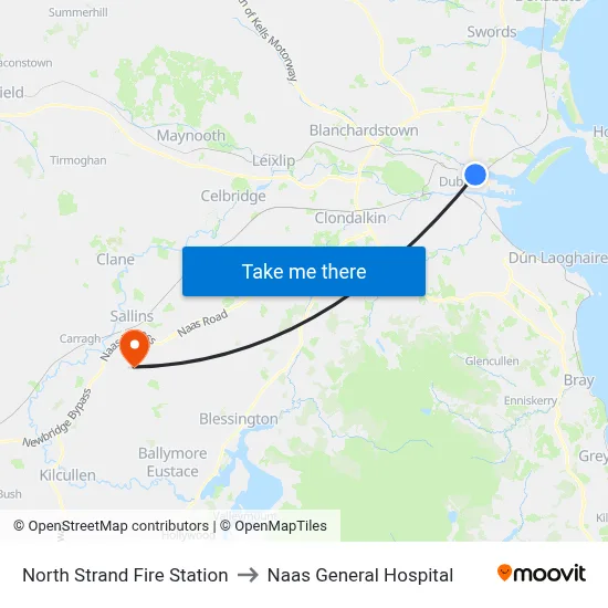 North Strand Fire Station to Naas General Hospital map