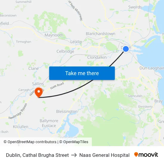 Dublin, Cathal Brugha Street to Naas General Hospital map