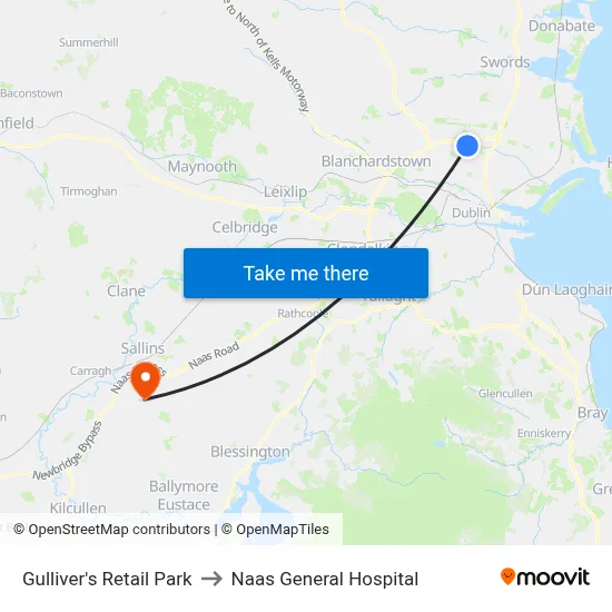 Gulliver's Retail Park to Naas General Hospital map