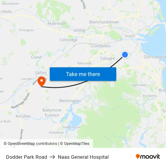 Dodder Park Road to Naas General Hospital map