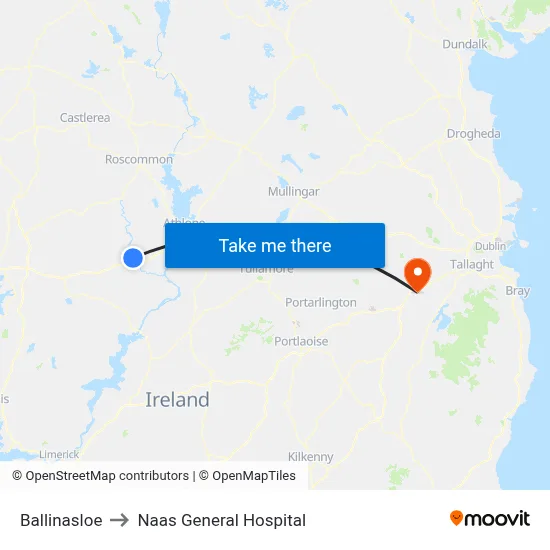 Ballinasloe to Naas General Hospital map