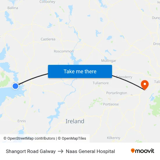Shangort Road Galway to Naas General Hospital map