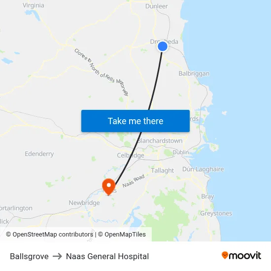 Ballsgrove to Naas General Hospital map