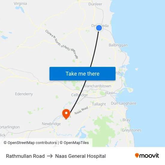 Rathmullan Road to Naas General Hospital map