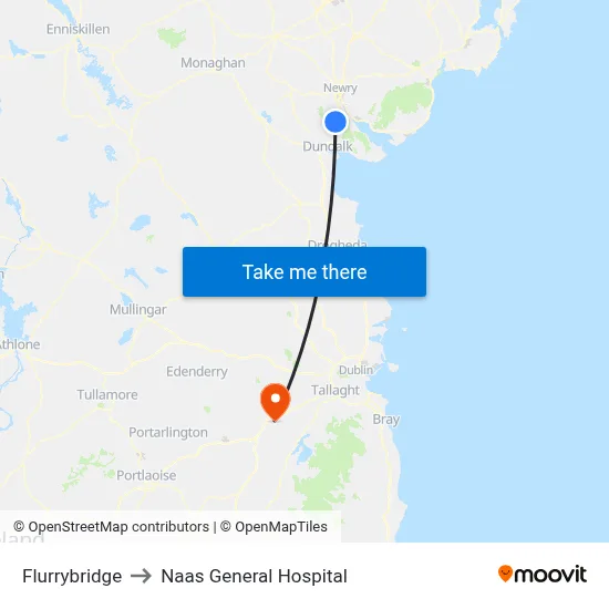 Flurrybridge to Naas General Hospital map