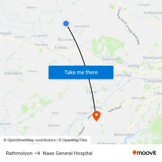 Rathmolyon to Naas General Hospital map